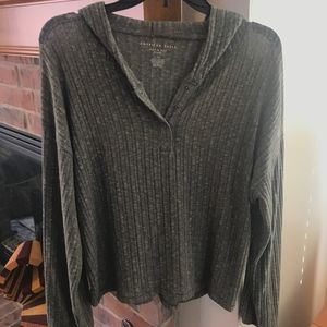 American Eagle Plush Ribbed Henley Hoodie